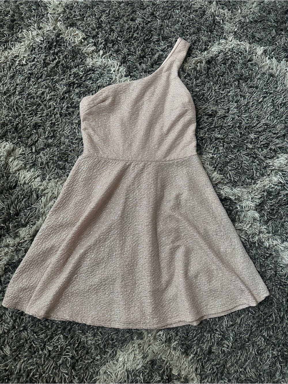 Charlotte Russe One-Shoulder Shimmery Blush Fit & Flare Dress